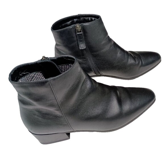 Aquatalia Fuoco Leather Ankle Boots Side Zip Booties Black 399557 Size 8 Classic - Picture 1 of 11